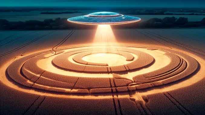 A UFO Hovering Over A Crop Circle