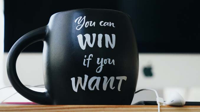 Coffee Mug Reading "You Can Win If You Want"