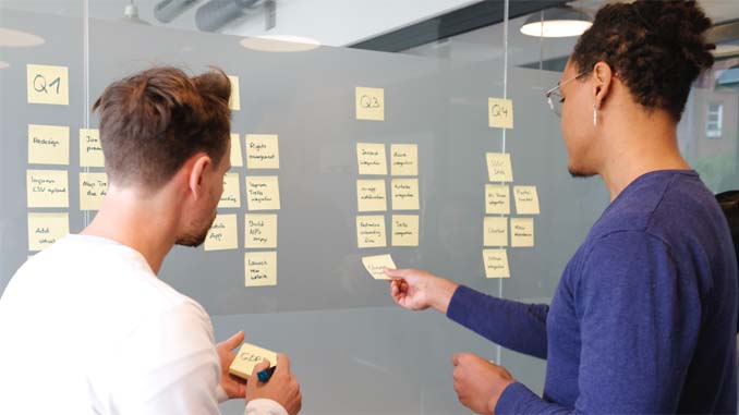 Two Men Laying Out Their Business Plan On A Board