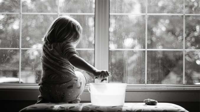 Young Girl Cleaning The Windows
