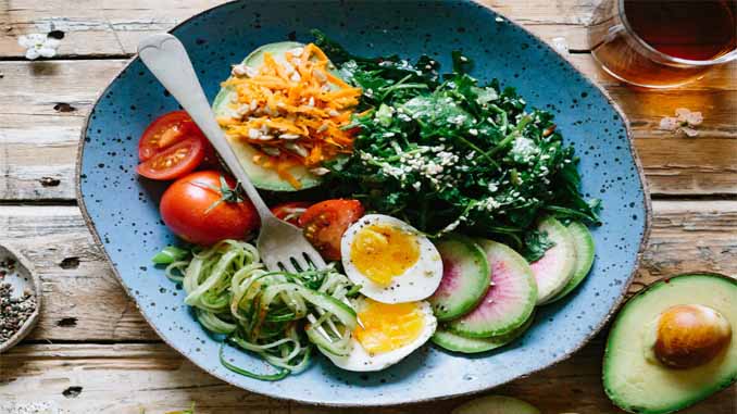 Plate With Spinach Avocados, Eggs And Tomatoes