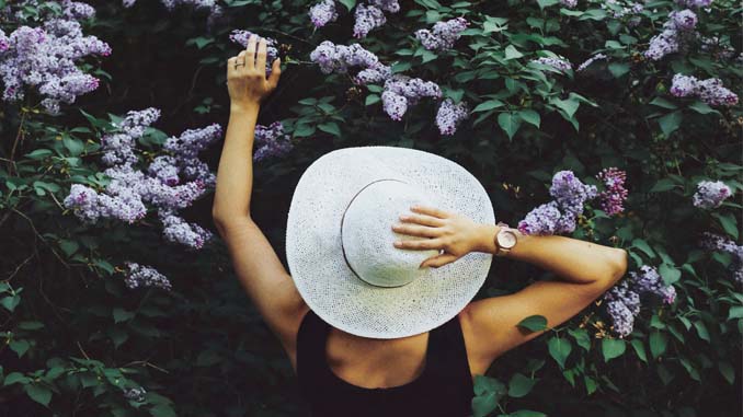 Woman Examining A Lavender Bush