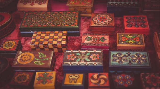 A Variety Of Designs On Wooden Boxes