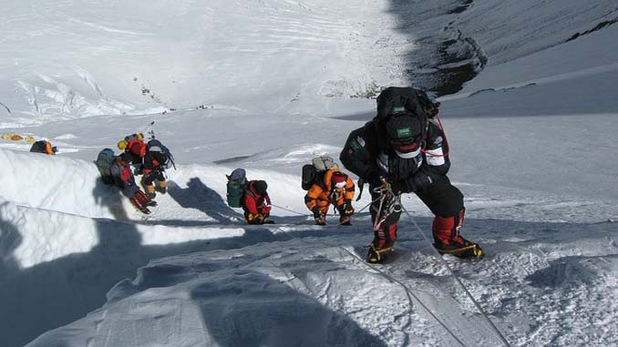 A Group Climbing Everest