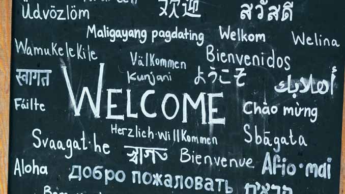 The Word "Welcome" On A Chalkboard In Many Languages