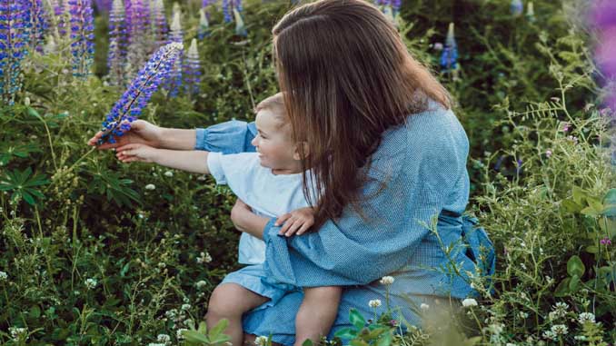Woman And Her Young Child In A Lavender Field